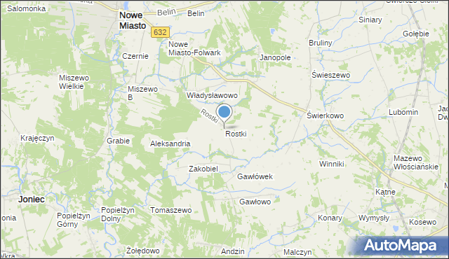 mapa Rostki, Rostki gmina Nowe Miasto na mapie Targeo
